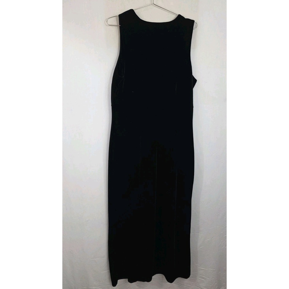 Vtg 90s Eddie Bauer L Black Velvet Stretch Evening V-Neck Wrap Maxi Dress